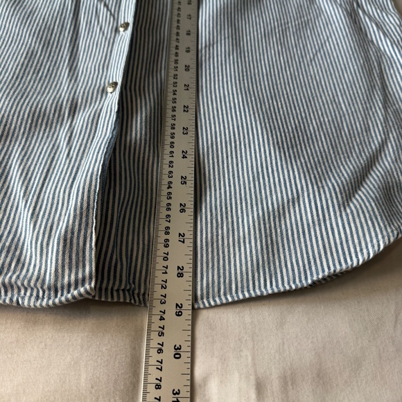 Vintage Lemon Grass Womens Striped Denim‎ Button Up Shirt Blue/White Large Train - Picture 13 of 15